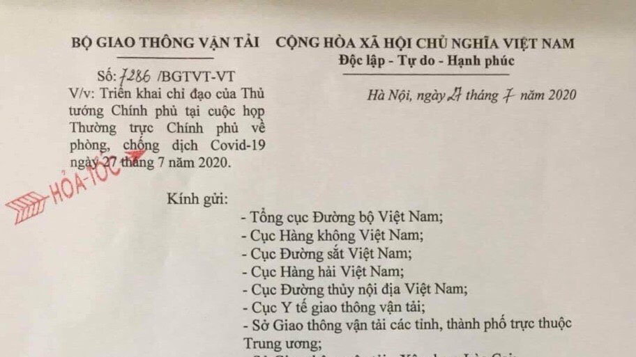 Triển khai chỉ đạo của Thủ tướng Chính phủ tại cuộc họp Thường trực Chính phủ về phòng chống dịch Covid-19 ngày 27 tháng 7 năm 2020