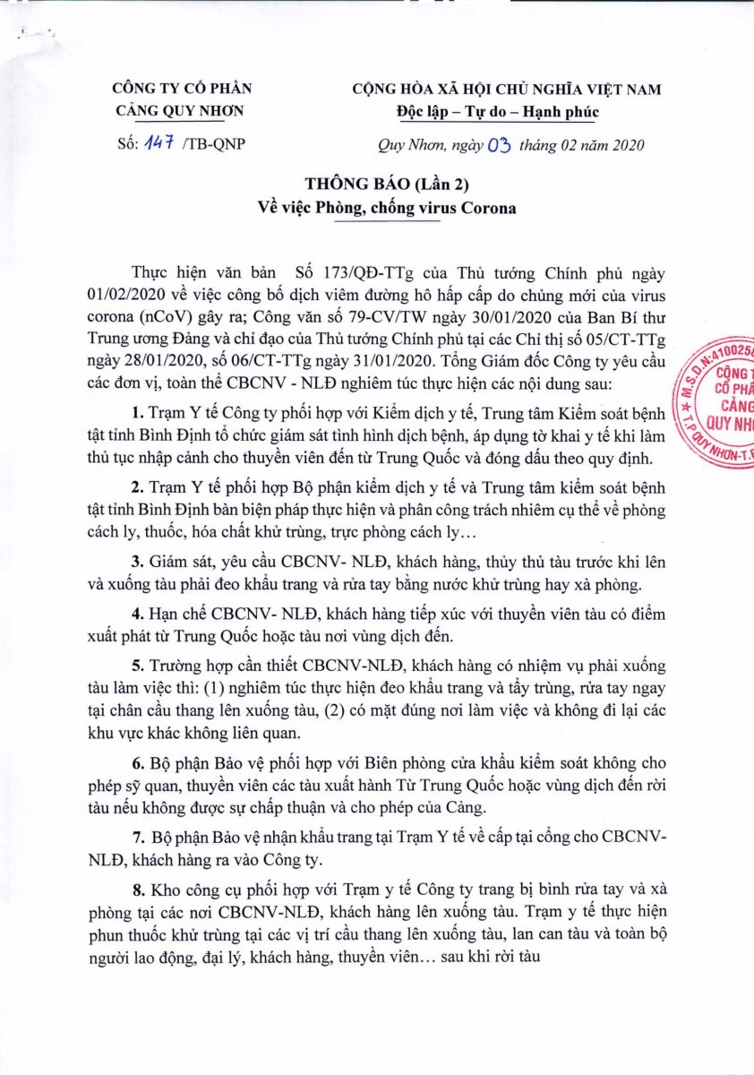 THÔNG BÁO VỀ VIỆC PHÒNG CHỐNG VIRUS CORONA