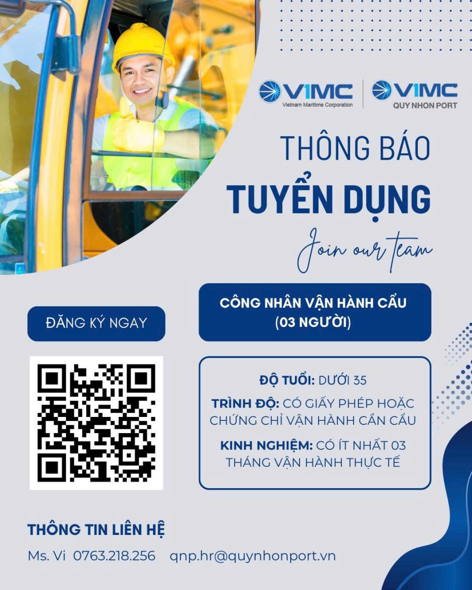THÔNG BÁO: Về việc gia hạn thời gian nhận hồ sơ vị trí Công nhân Vận hành cẩu –  Tuyển dụng lao động Tháng 01/2026